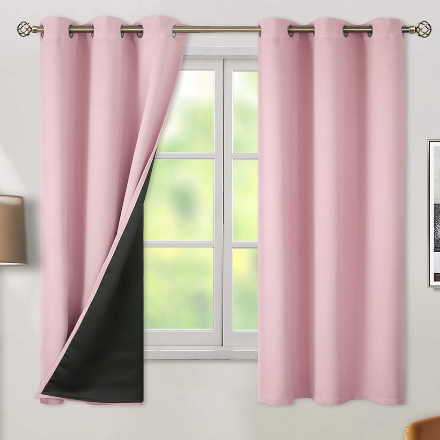 BGment Baby Pink Blackout Curtains for Girls Room 63 Inch Length 2 Panels Thermal Insulated Full Light Blocking Grommet Noise Cancelling Window Curtains for Nursery Bedroom 42 Inch Wide Each