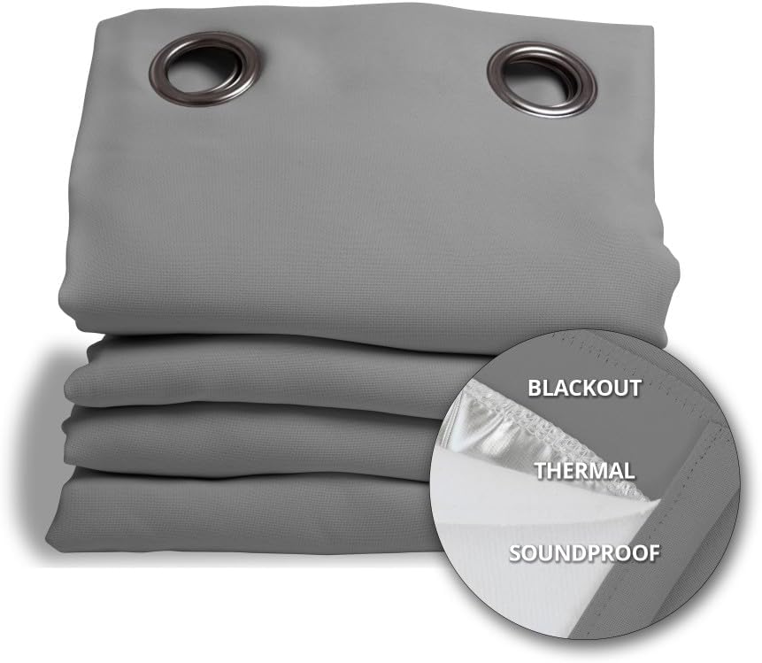 Moondream DecibelControl 3-in-1 Soundproof Curtain Noise Reduction Thermal Insulation 100% Blackout Patented Technology Made in Europe Grommet Grey Cloud MC09