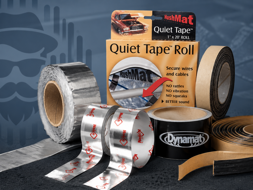 Selection of soundproofing and sound deadening tapes including HushMat, Noico and Dynamat