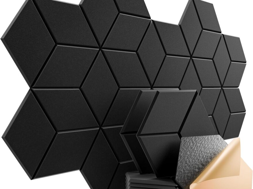 Dailycooper 12 Pack Self-Adhesive Acoustic Panels with Y-Lined Design and Flame Retardant Polyester Fiber