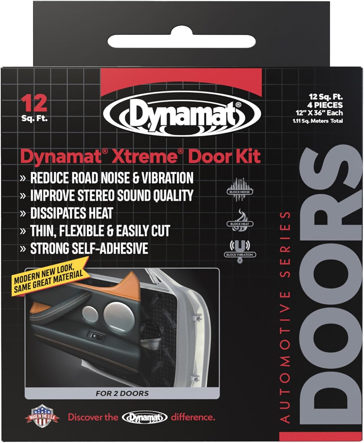 Dynamat Xtreme Sound Deadening Car Insulation Door Kit 10435 – Pre Cut Noise Dampening for 2 Car Doors – Self Adhesive, Made in USA, 12 sq ft