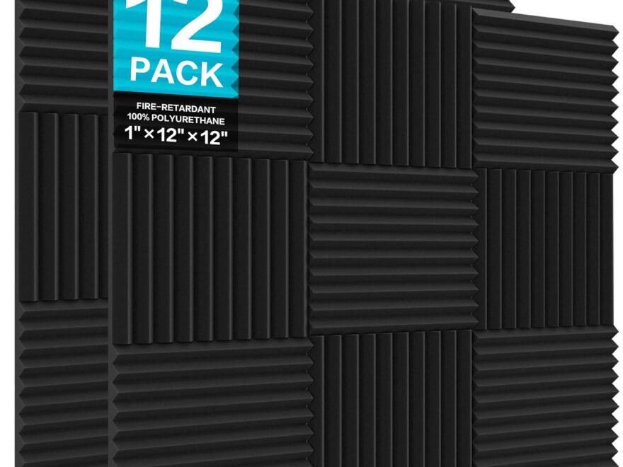 JBER 12 Pack Acoustic Foam Panels 1" x 12" x 12" Fire Resistant Sound Absorbing Studio Soundproofing Wedges for Walls