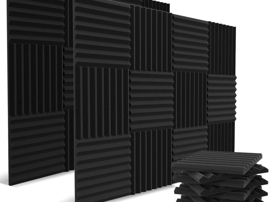 Audiosoul 52 Pack Acoustic Panels 1 x 12 x 12 Inches: High Density Acoustic Foam Soundproof Studio Wedges in Charcoal