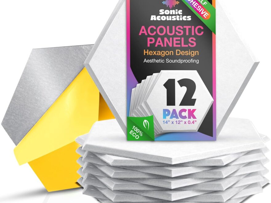 Sonic Acoustics 12 Pack Hexagon Acoustic Panels 14" x 12" x 0.4" Self-Adhesive Soundproof Wall Panels for Home Office