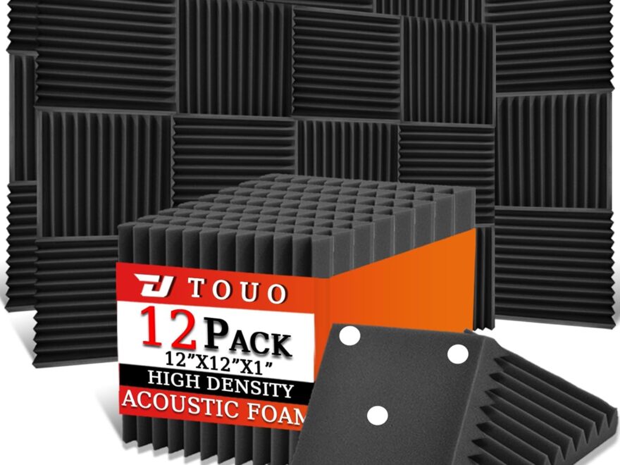 TOUO 12 Pack Acoustic Panels 12"x12"x1" Flame Retardant Wedge Acoustic Foam for Home Studio Sound Absorption