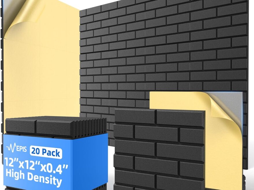 NEPIS 20 Pack Acoustic Panels with Self Adhesive 12 x 12 x 0.4 Inch Brick Sound Absorbing Panels for Walls