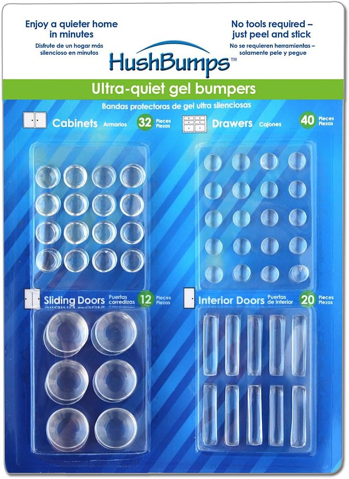 HushBumps Ultra-Quiet Gel Bumpers and Polymer Gel Technology for Quieter Cabinets and Interior Doors