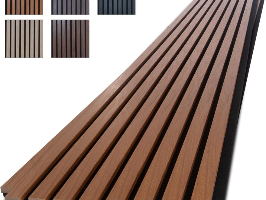 NeatiEase Wood Panels for Wall: 4-Piece 96" x 12.6" Soundproof Wood Slat Acoustic Wall Panel (Teak)