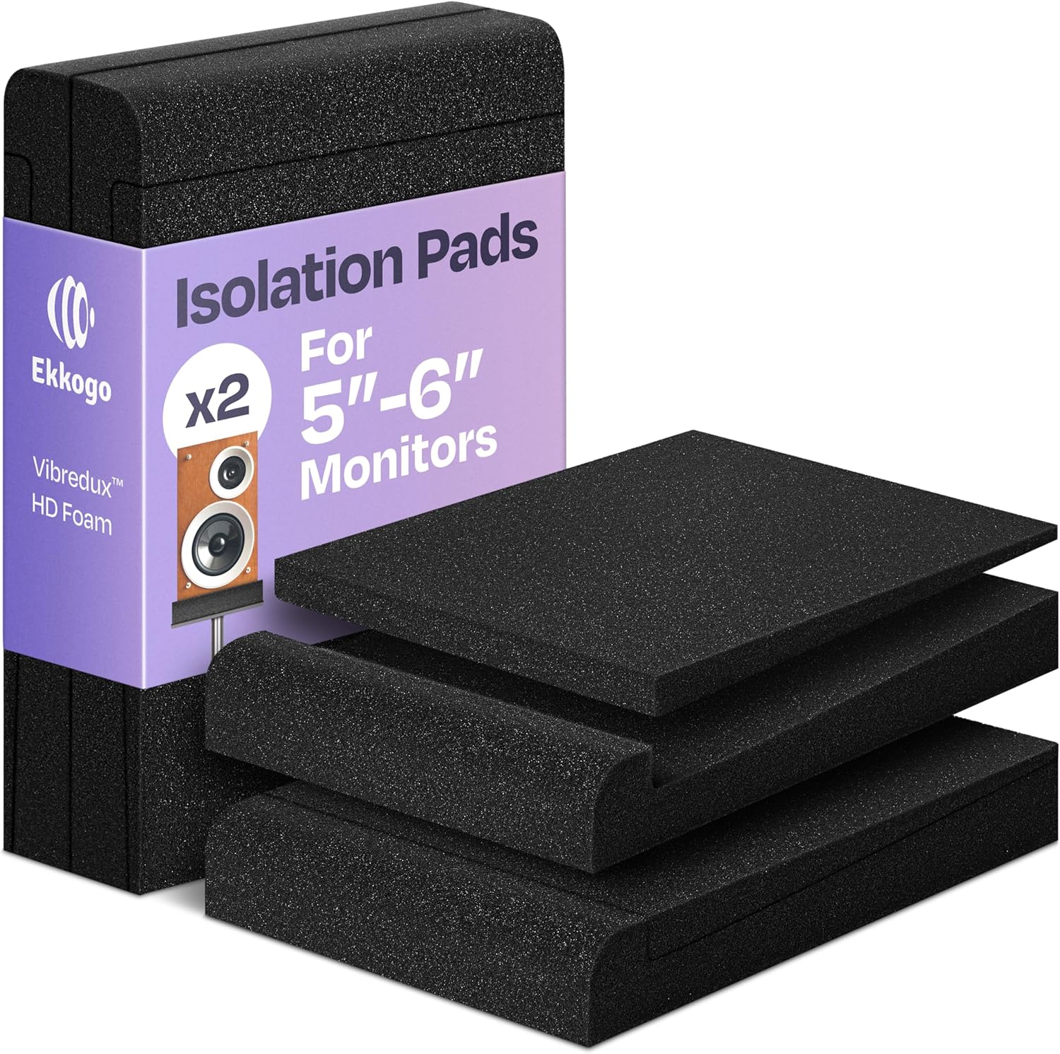 Ekkogo Pair of Studio Monitor Isolation Pads with Vibredux HD Foam for 5 Inch Speakers