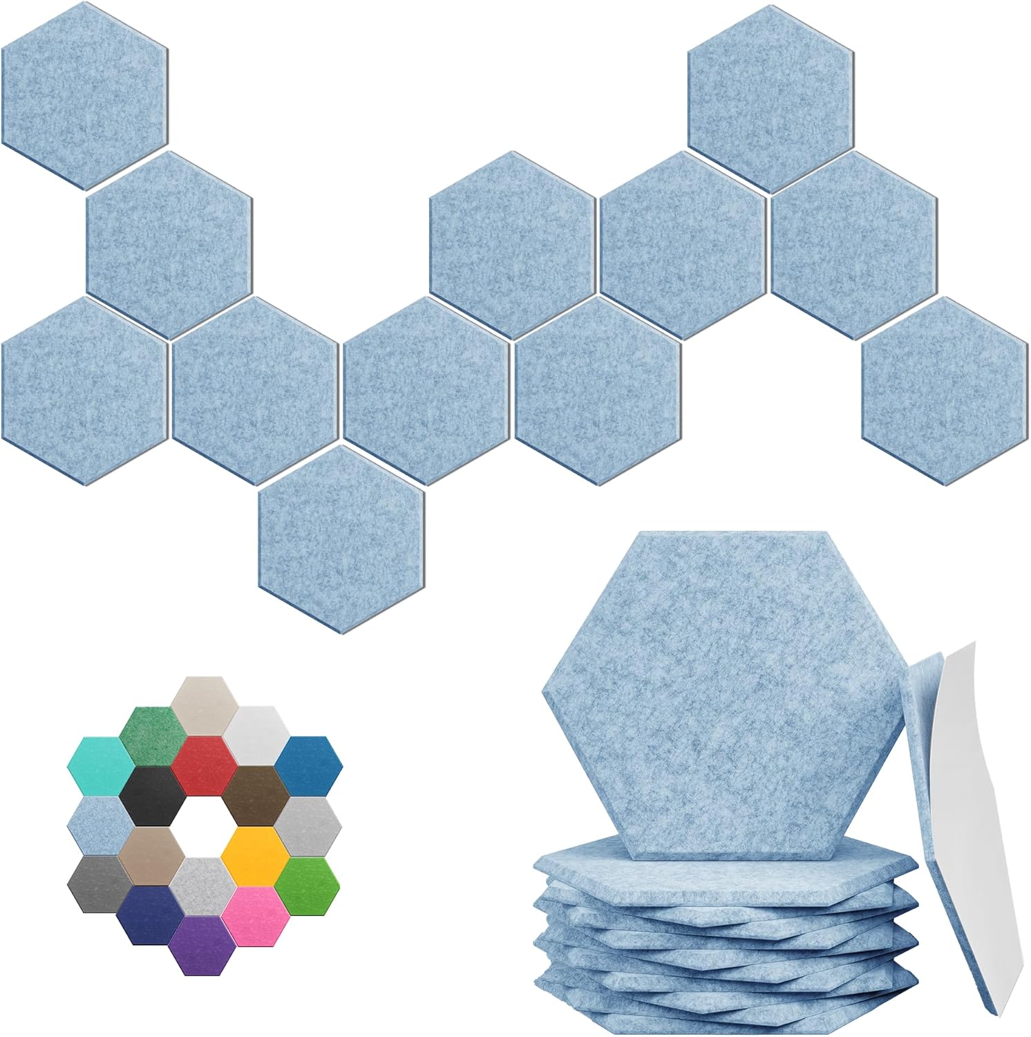 Hexagonal Acoustic Panels 12 Pack by UNECHO ACOUSTICS for High Density Sound Absorption in Studios, Offices, and Home Theaters