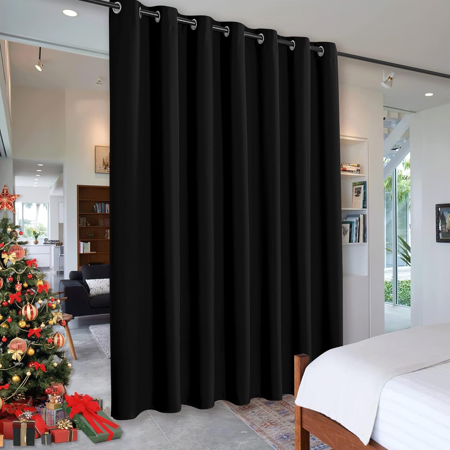 RYB HOME Blackout Thermal Insulated Blind Curtains Noise Reduce Barrier for Nursery Portable Curtain for Sliding Glass Door Storage Space Room Divider 7 ft Tall x 8.3 ft Wide Black 1 Panel