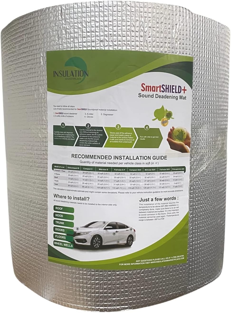 SmartSHIELD Car Noise Sound Deadening Mat Heat Insulation Closed Cell Foam Self Adhesive Aluminum XPE Foam Glue Thickness 118 mil 36 Sq Ft
