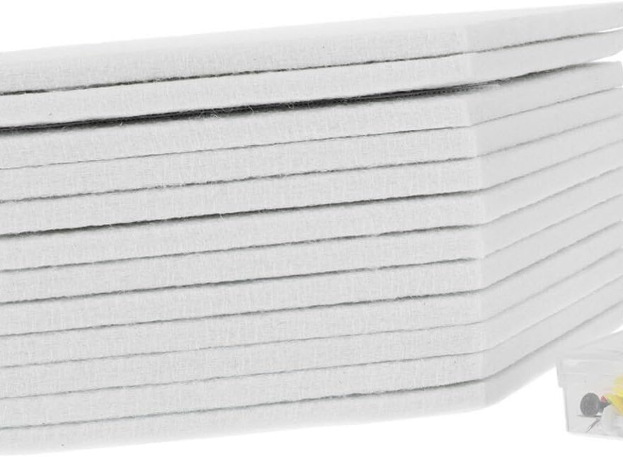 SUPVOX soundproofing wall mats acoustic absorption panels in stacked white rectangular sheets with textured surface and push pin box