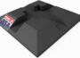 USA Made foundation block for deck support, black textured base with raised cross-shaped support channels