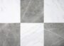 FloorPops x Chris Loves Julia Bonneville peel-and-stick floor tiles with grey and white marble square pattern