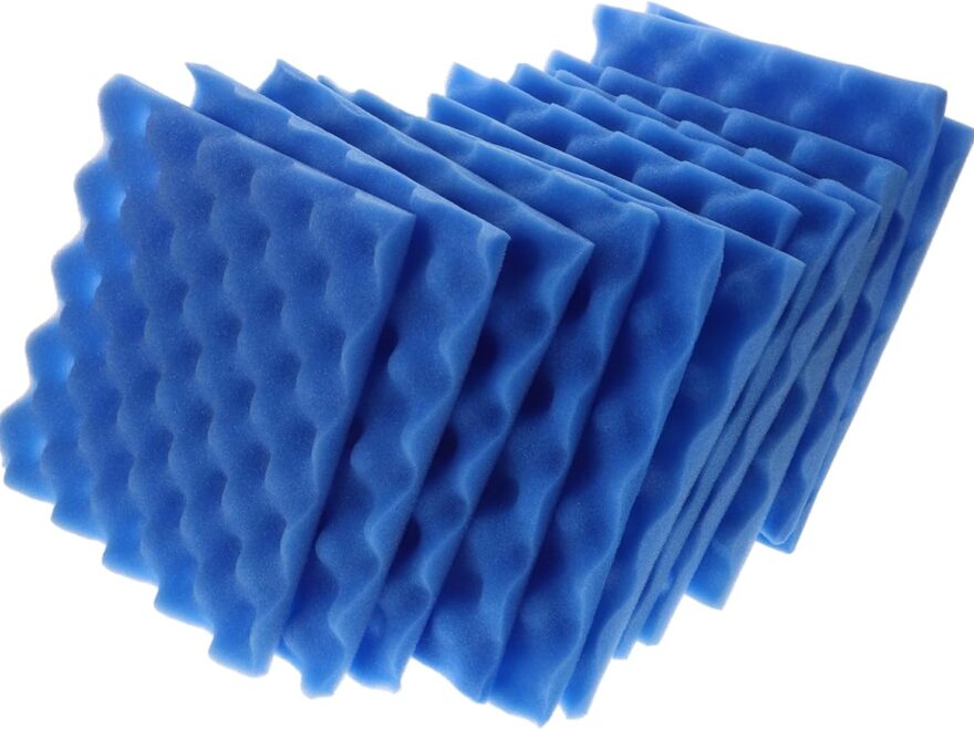 12pcs soundproofing acoustic pads, blue egg crate foam panels with self-adhesive noise reducing textured surface