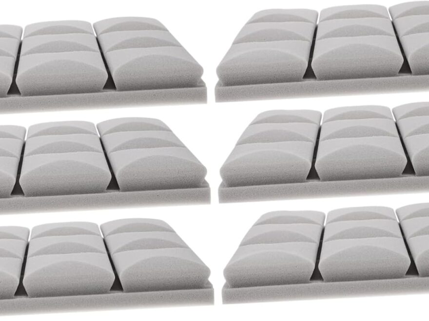 VANZACK 6-piece acoustic cushion sound dampening panels, gray wedge foam tiles on backing sheet for home studio soundproofing