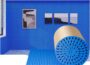 Blue self-adhesive noise insulation soundproofing foam acoustic mat roll with textured wedge surface and backing paper