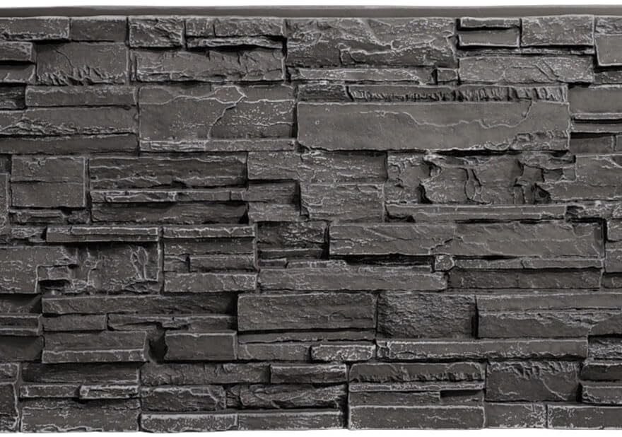 EverStone Cascade faux stone wall panel in dark stacked stone finish with raised textured rectangular pieces