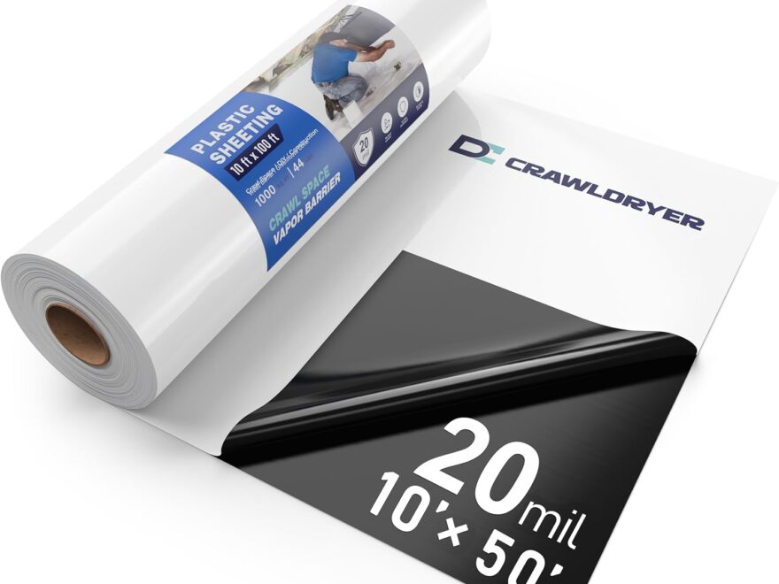 Crawl Space Vapor Barrier 20 Mil heavy duty tear resistant film roll with white backing and black sheet
