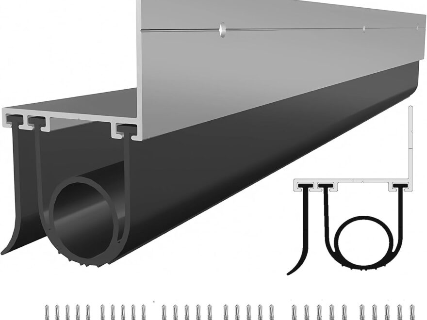 YONOVNEW Weatherproofing Garage Door Bottom Seal with aluminum retainer, black rubber seal profile, and screws