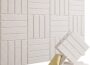 12 Pack Self-Adhesive Acoustic Panels for Walls and Ceilings in beige square tiles with textured slat pattern and peel-and-stick backing