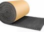 Black noise insulation soundproofing foam acoustic mat roll with textured egg-crate surface and peel-off backing paper