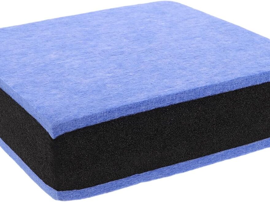 Acoustic drum noise reduction pad, square blue and black soundproofing mat with thick foam core for subwoofer, speaker or treadmill isolation