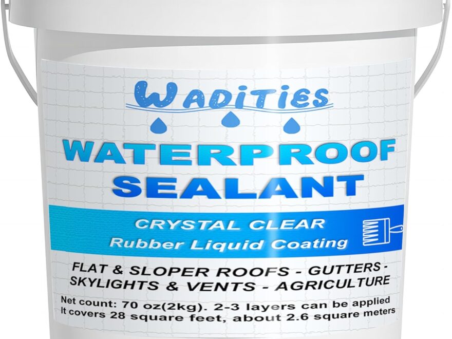 Waterproof Sealant Clear by Wadities in a white 70 oz bucket with handle and blue label, front view