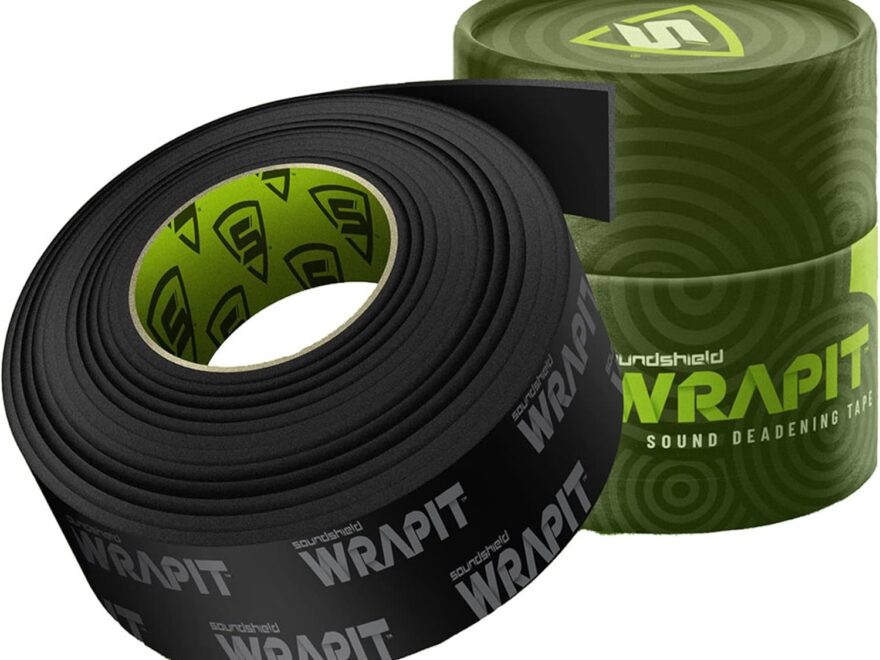 SOUNDSHIELD SSDWRAPIT car sound deadening tape rolls, black closed-cell adhesive-backed foam with green branded liner