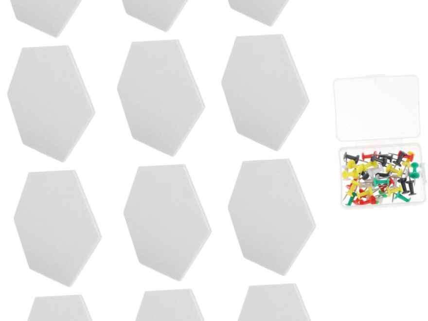 BESPORTBLE white hexagonal acoustic wall decorations, 12 self-adhesive soundproofing mats with a clear box of multicolor push pins