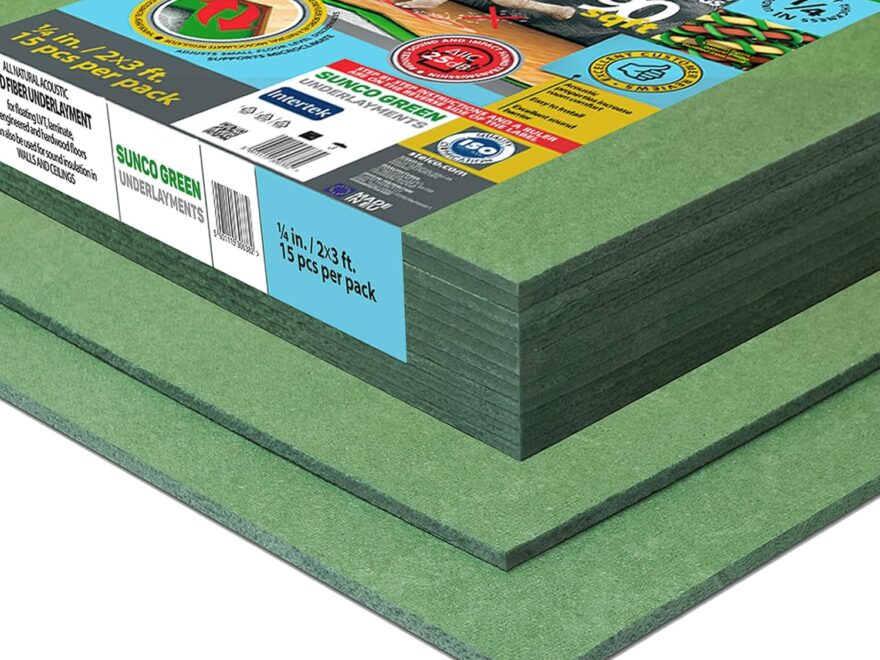 Wood fiber flooring underlayment 6mm sheets, green natural soundproofing insulation boards stacked in 2x3 ft pack