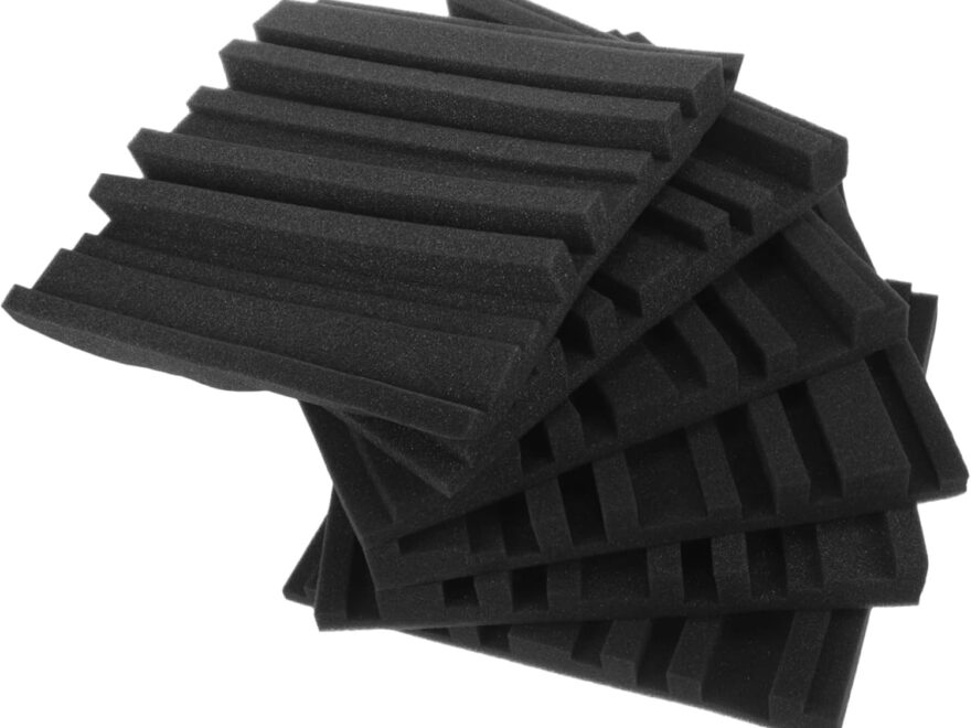 Milisten acoustic sponge panels for soundproofing and noise reduction, black textured wedge foam panels stacked together