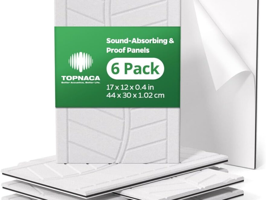White MLV sound proof wall panels, 6-pack acoustic panels with textured surface and peel-and-stick backing sheet