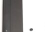 Adjustable aluminum threshold with black ribbed finish and hidden screw design, shown with screw holes and caps.