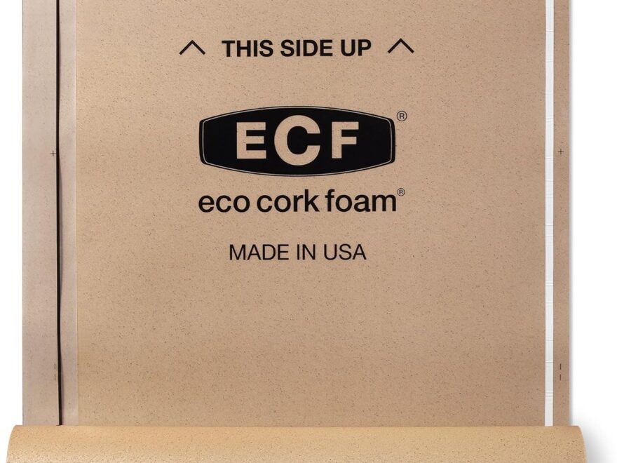 Eco Cork Foam Floor Underlayment Roll with 6 Mil Vapor Barrier, cork-textured roll with printed backing sheet