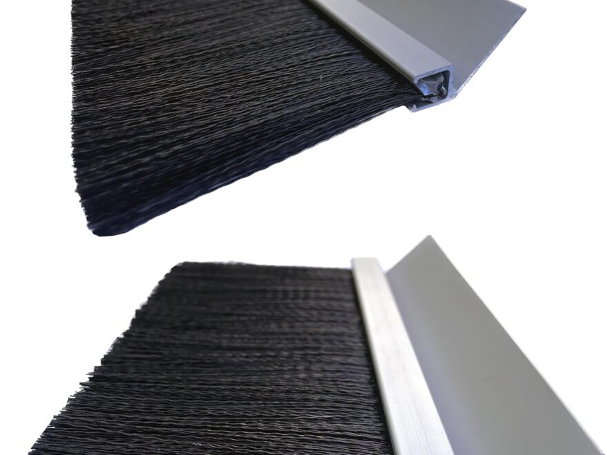 JaCor Heavy-Duty 3 in. Nylon Brush Seal Weatherproofing with black bristles and silver metal mounting strip