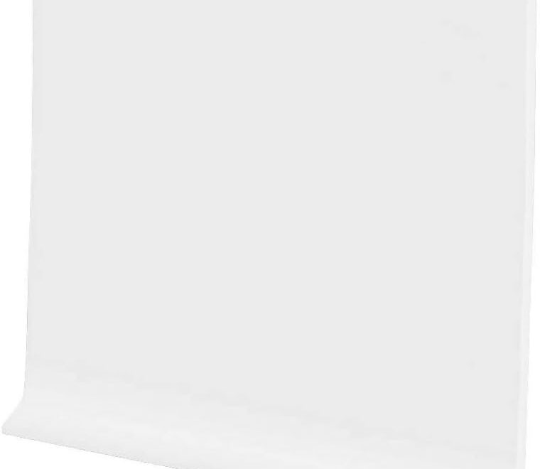 Proflex White Vinyl Wall Base 5 Inch X 20 Ft in white, shown as a flexible sheet with curved base edge