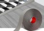 FONUNO self adhesive floor transition strip in a gray wood-grain finish, shown as a roll at a doorway floor edge