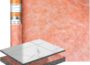 Waterproofing Membrane 3.3 ft x 32.8 ft shower roll with orange textured sheet and layered tile underlayment view