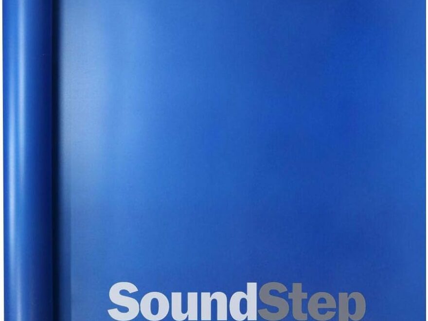 SoundStep XL Underlayment with attached vapor barrier, blue roll sheet with yellow backing edge