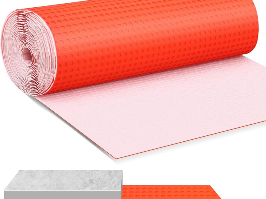 Drydiet 215 Sqft 1/8 inch uncoupling membrane roll with orange textured surface and white backing sheet