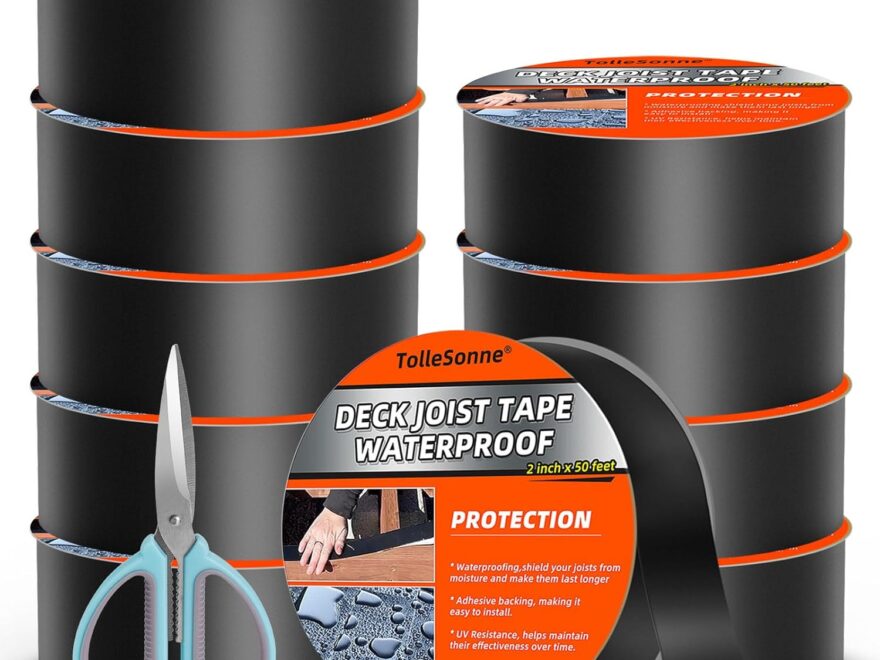 TolleSonne 10 Pack deck joist tape rolls, black weather-resistant butyl tape with scissors and peeled roll
