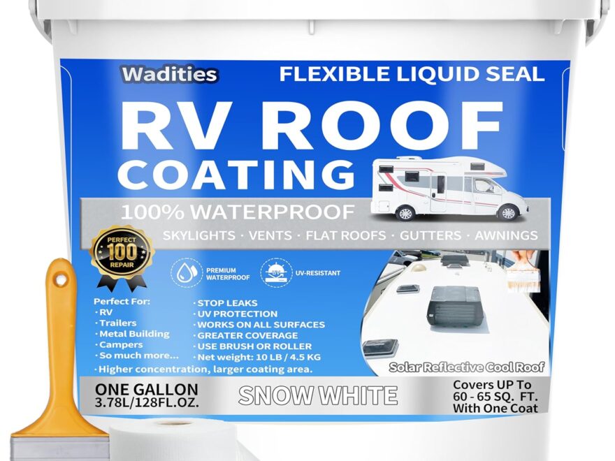 RV Roof Coating White Wadities waterproof solar reflective sealant bucket with brush and repair tape