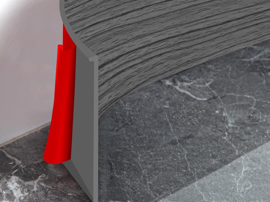 Heonay 4 Inch Self-Adhesive Vinyl Wall Base with dark textured finish and red peel-and-stick backing