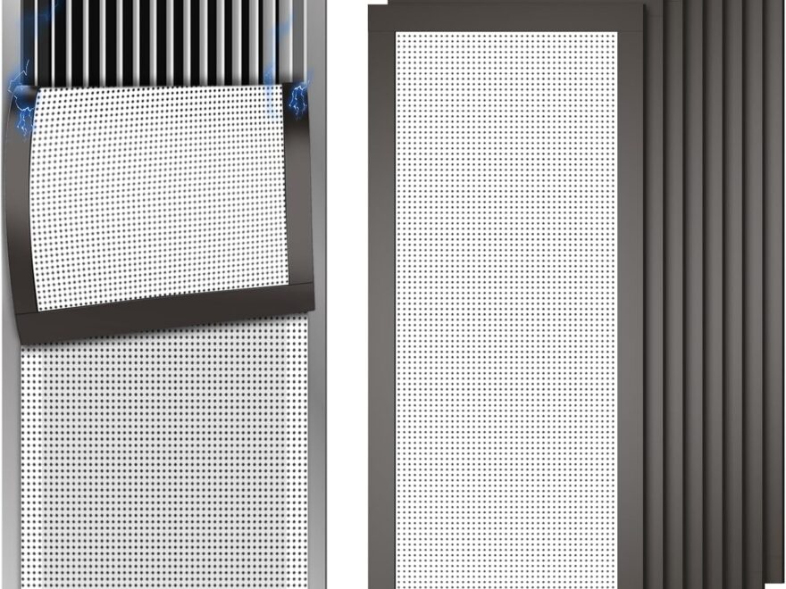Gvozueei 8 Pcs 4 x 10 Inch magnetic floor vent covers, dark rectangular sheets over metal floor register vents