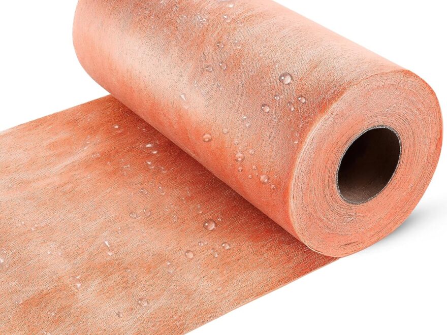 MAXWAVE Waterproof Underlayment Uncoupling Membrane orange textured roll with water droplets