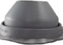 Gray EPDM pipe flashing boot with ribbed cone, cut-size markings, and flexible round base flange.