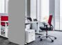 DECOLAB Standing Room Dividers Privacy Divider Panel Wall, gray fabric rounded screen in open office workspace