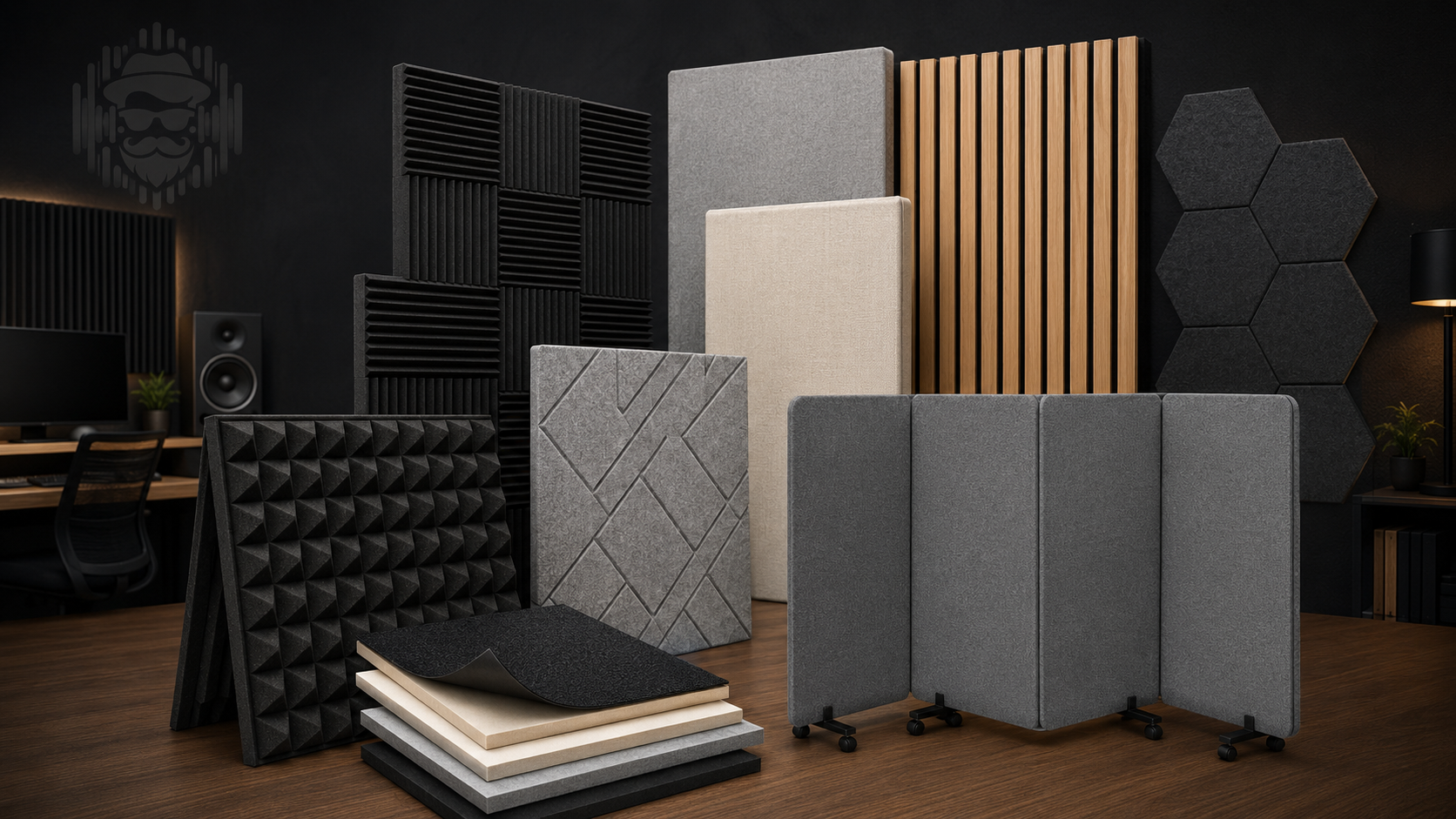 Acoustic panel treatments shown in a home studio, home office and living room